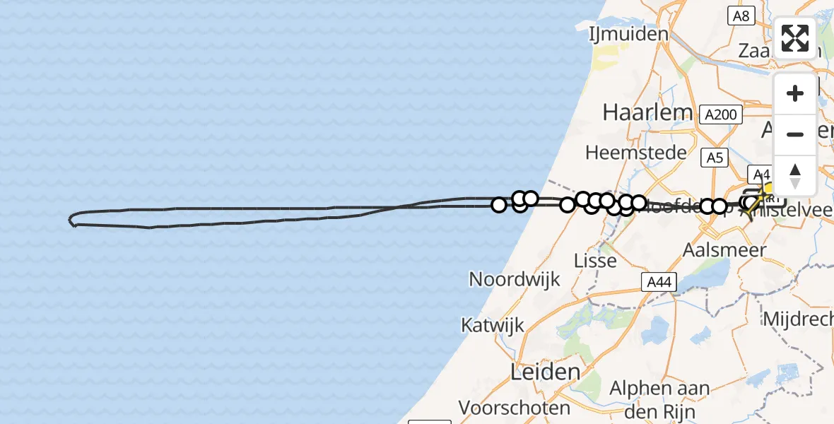 Routekaart van de vlucht: Politieheli naar Schiphol