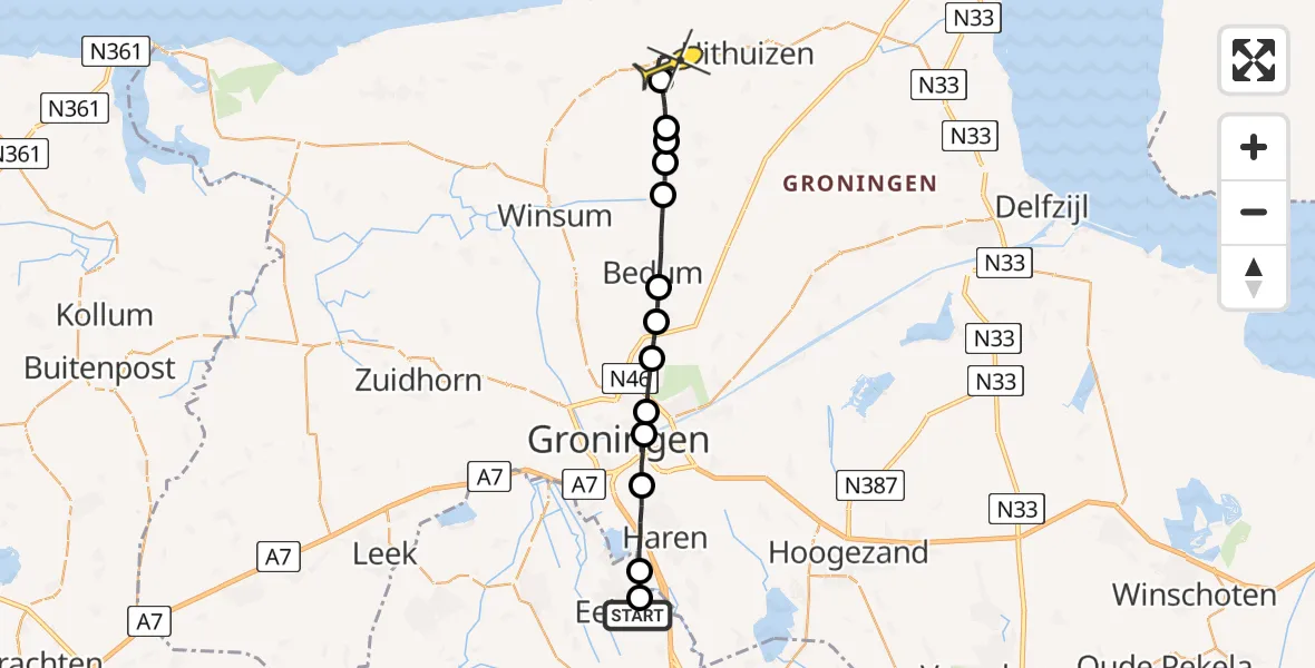 Routekaart van de vlucht: Lifeliner 4 naar Usquert