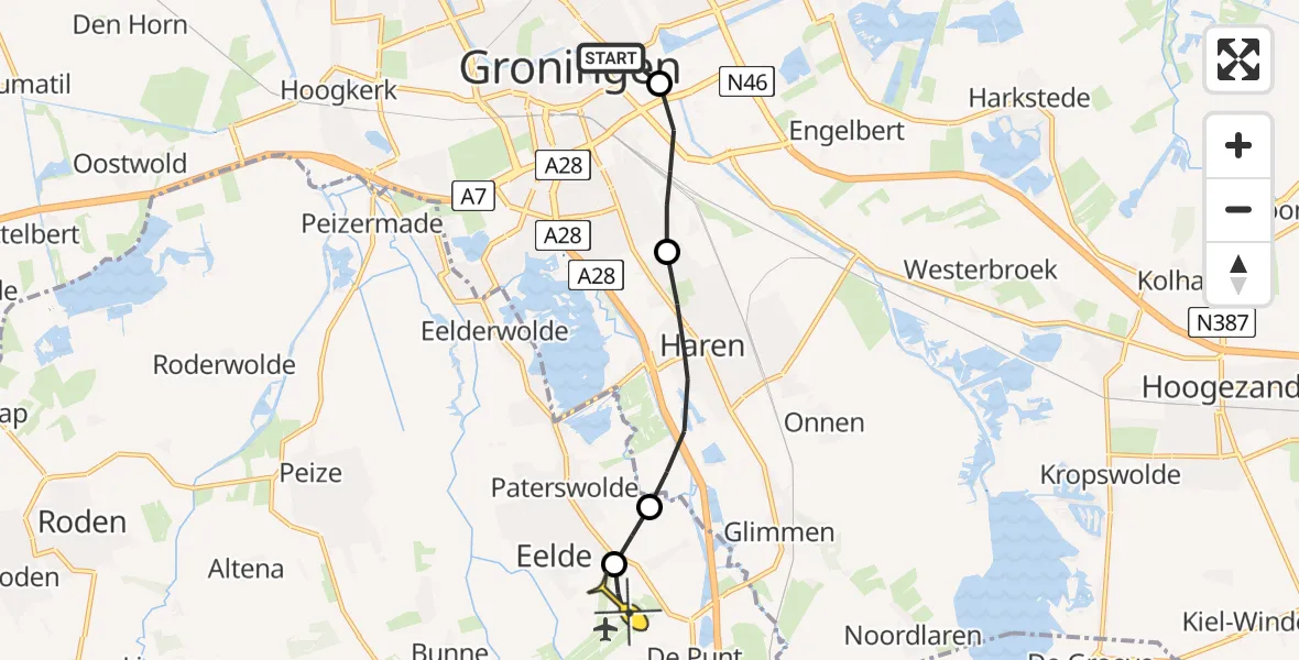 Routekaart van de vlucht: Lifeliner 4 naar Groningen Airport Eelde