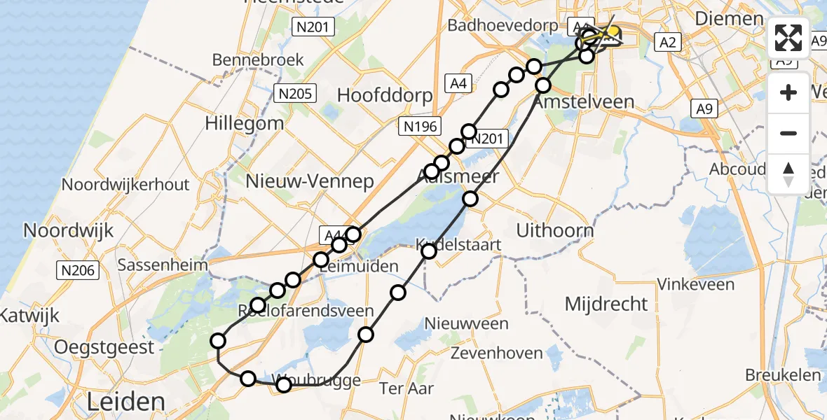 Routekaart van de vlucht: Lifeliner 1 naar VU Medisch Centrum Amsterdam