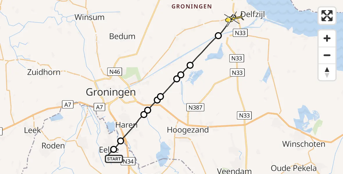 Routekaart van de vlucht: Lifeliner 4 naar Appingedam