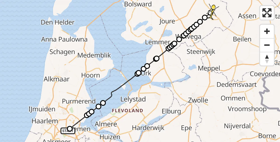 Routekaart van de vlucht: Lifeliner 1 naar Donkerbroek