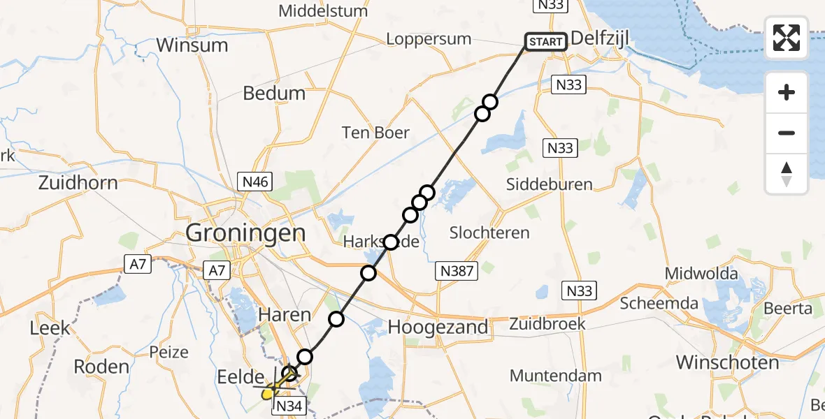 Routekaart van de vlucht: Lifeliner 4 naar Eelde