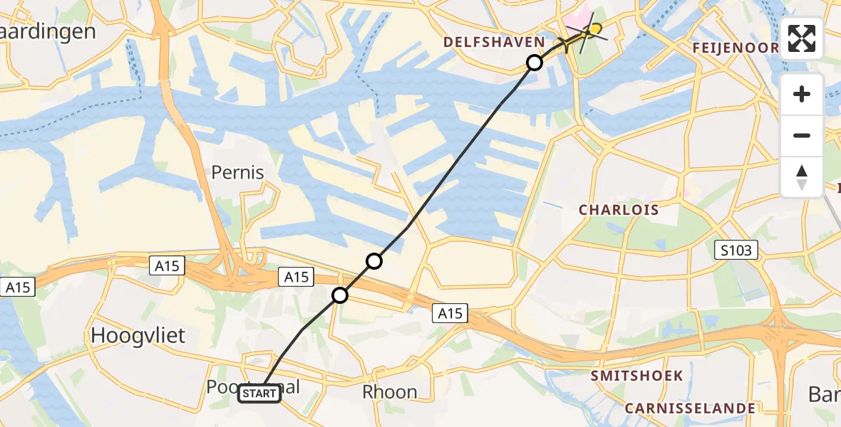 Routekaart van de vlucht: Lifeliner 2 naar Erasmus MC