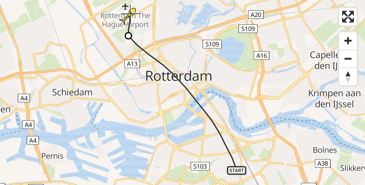 Routekaart van de vlucht: Lifeliner 2 naar Rotterdam The Hague Airport