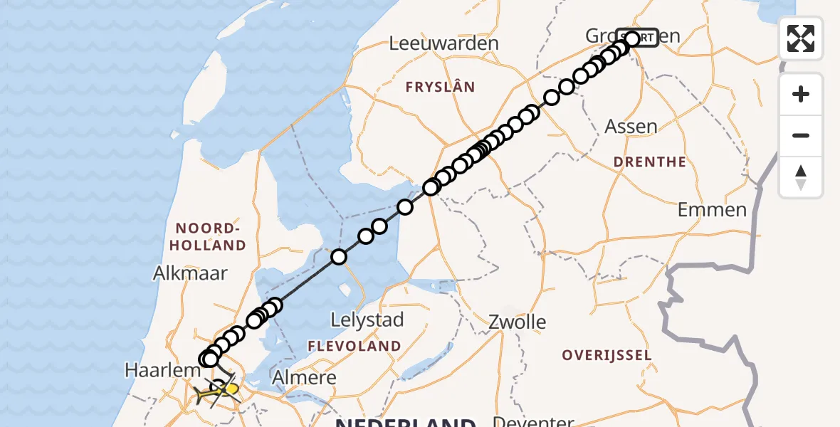 Routekaart van de vlucht: Lifeliner 1 naar VU Medisch Centrum Amsterdam