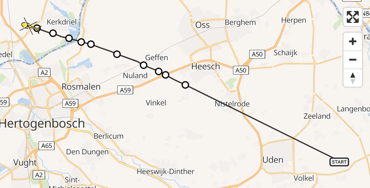 Routekaart van de vlucht: Lifeliner 3 naar Velddriel