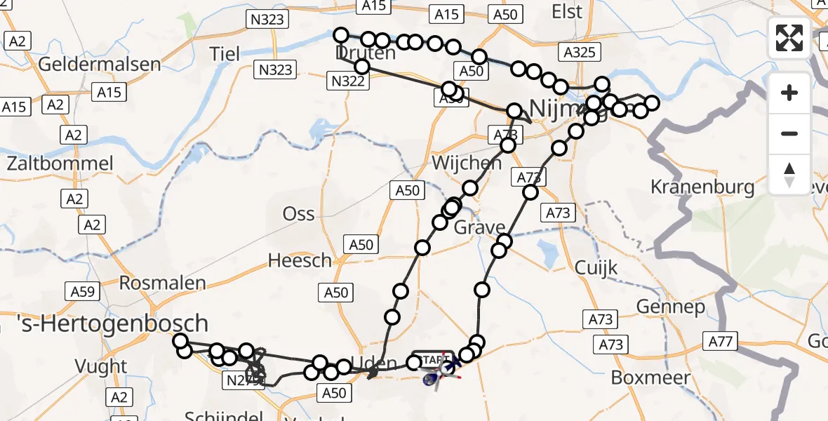 Vluchtroute Politiehelikopter Vliegbasis Volkel - Vliegbasis Volkel, 02 mei 2022, 14:09