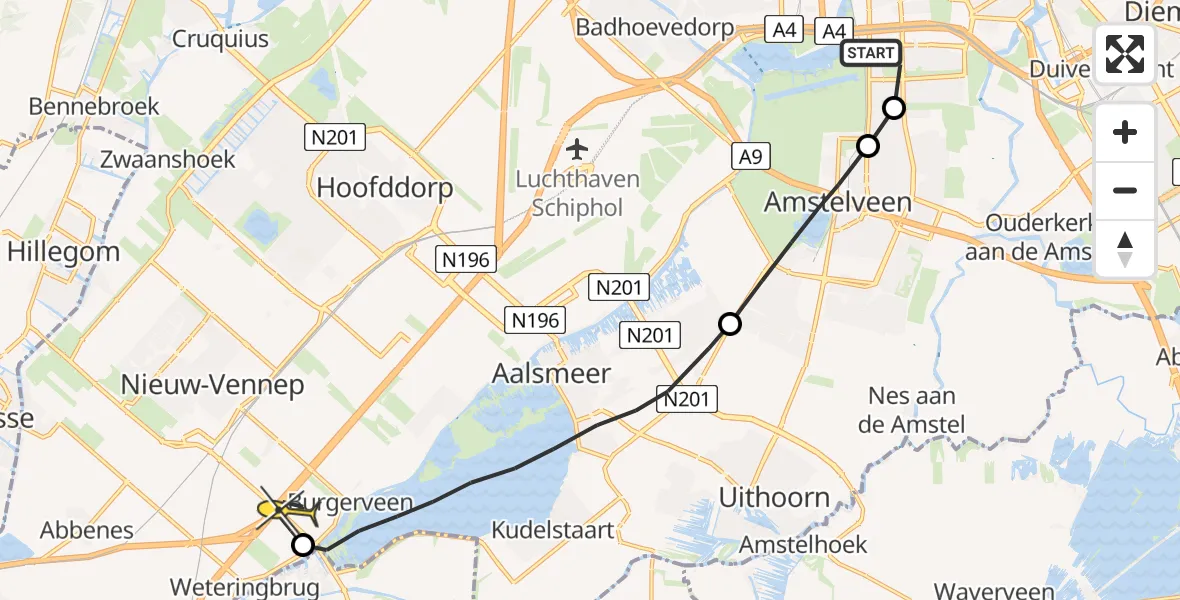 Routekaart van de vlucht: Lifeliner 1 naar Leimuiderbrug