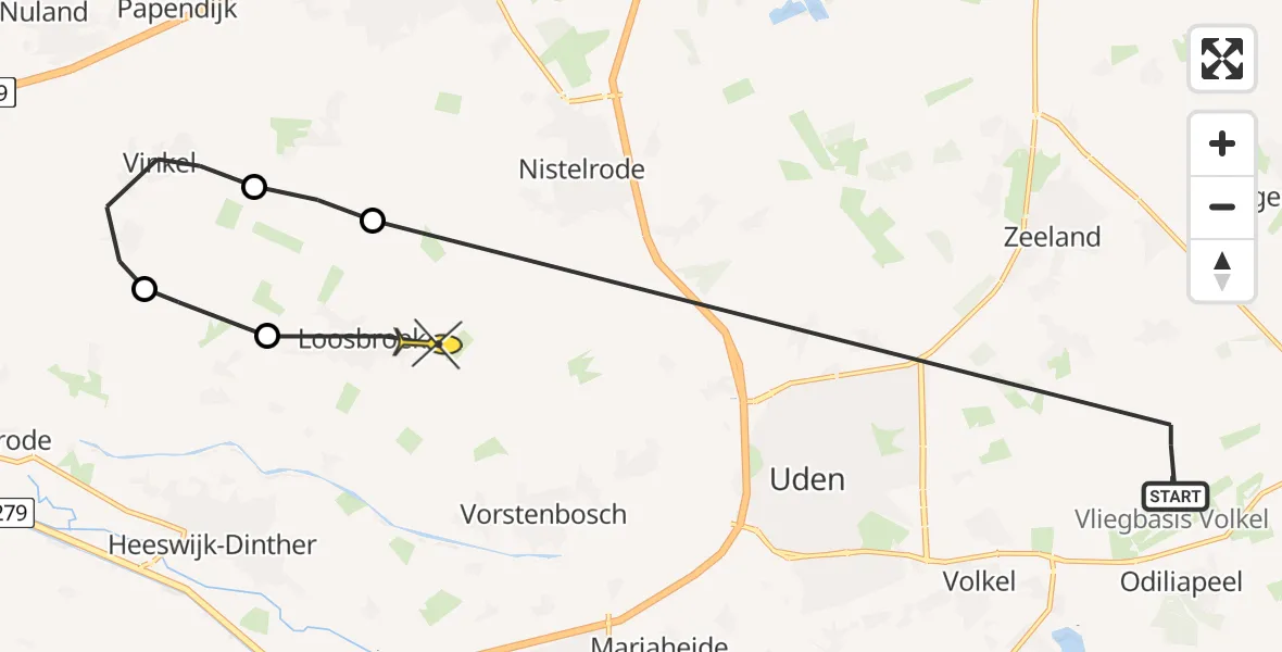 Routekaart van de vlucht: Lifeliner 3 naar Loosbroek