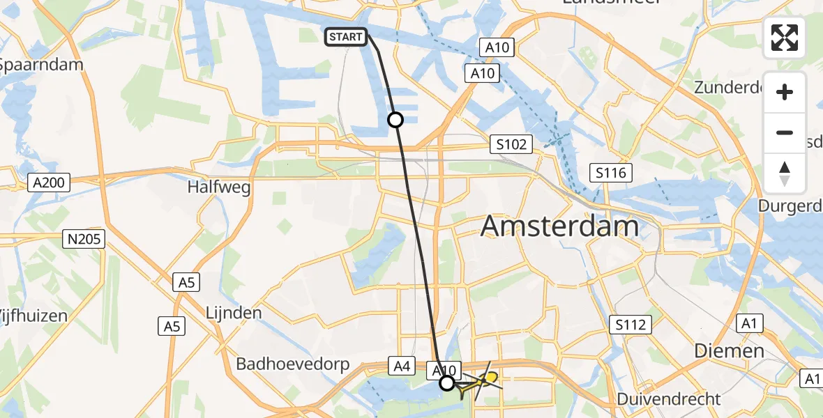 Routekaart van de vlucht: Lifeliner 1 naar VU Medisch Centrum Amsterdam
