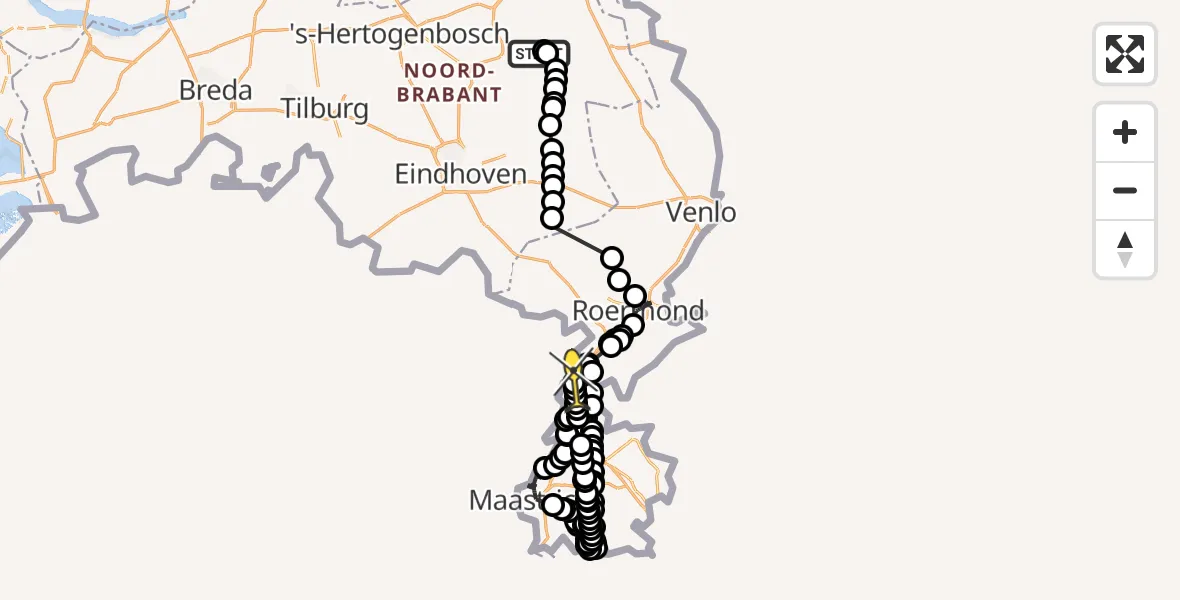 Routekaart van de vlucht: Politiehelikopter naar Roosteren