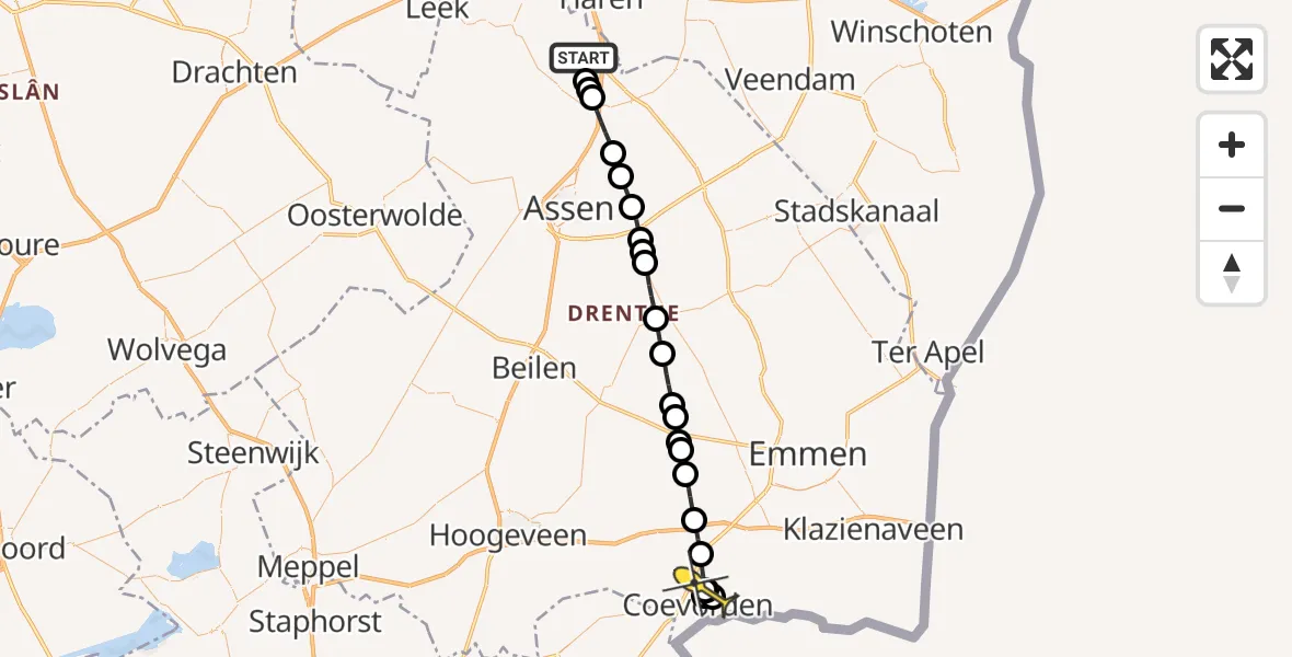 Routekaart van de vlucht: Lifeliner 4 naar Coevorden