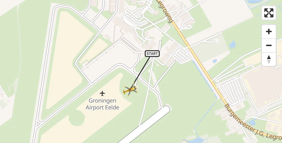 Vluchtroute Traumahelikopter Groningen Airport Eelde - Groningen Airport Eelde, 03 mei 2022, 08:31