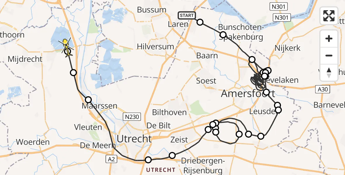 Routekaart van de vlucht: Politieheli naar Vinkeveen