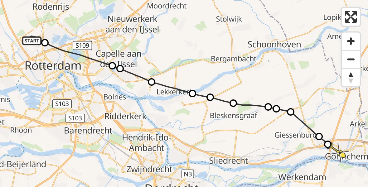 Routekaart van de vlucht: Lifeliner 2 naar Gorinchem