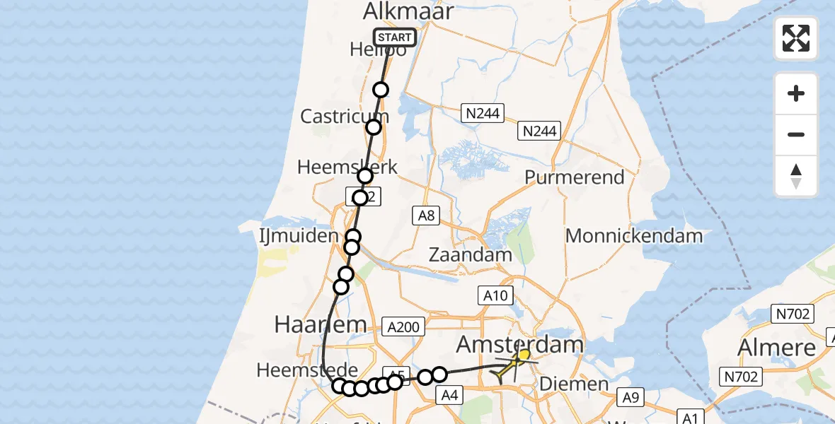 Routekaart van de vlucht: Lifeliner 1 naar Amsterdam