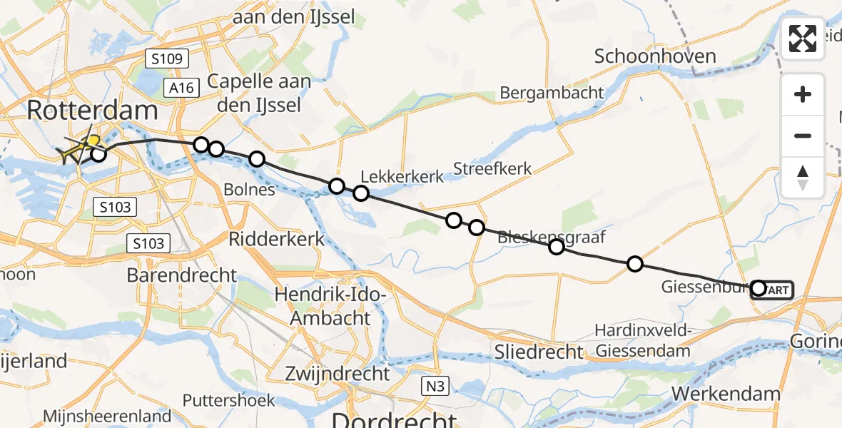 Routekaart van de vlucht: Lifeliner 2 naar Erasmus MC