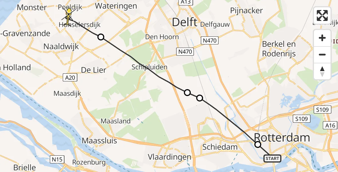 Routekaart van de vlucht: Lifeliner 2 naar Honselersdijk