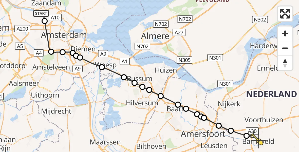 Routekaart van de vlucht: Lifeliner 1 naar Barneveld