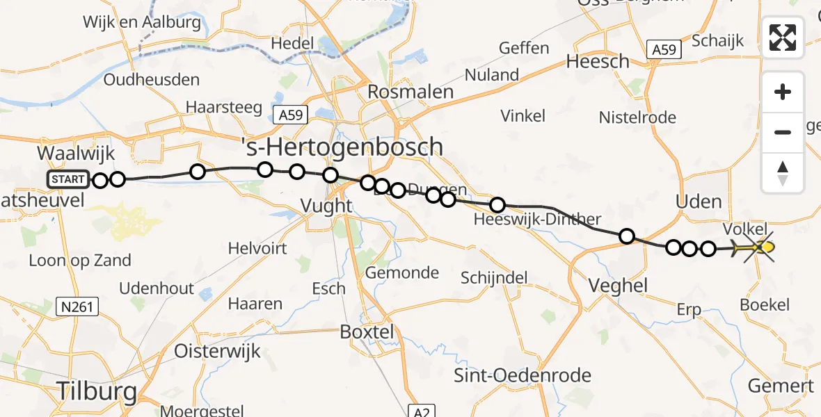 Routekaart van de vlucht: Lifeliner 3 naar Volkel