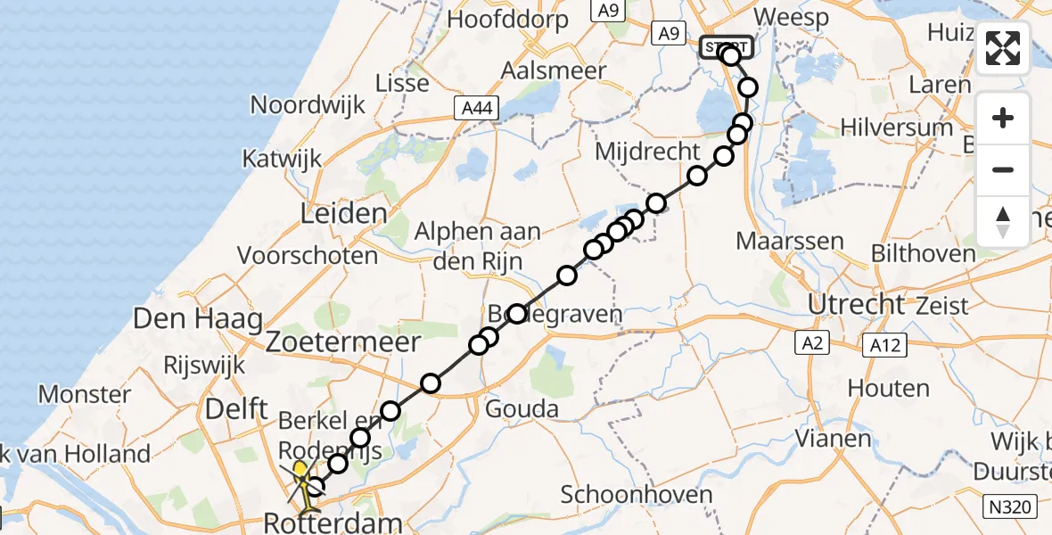 Routekaart van de vlucht: Lifeliner 2 naar Rotterdam The Hague Airport