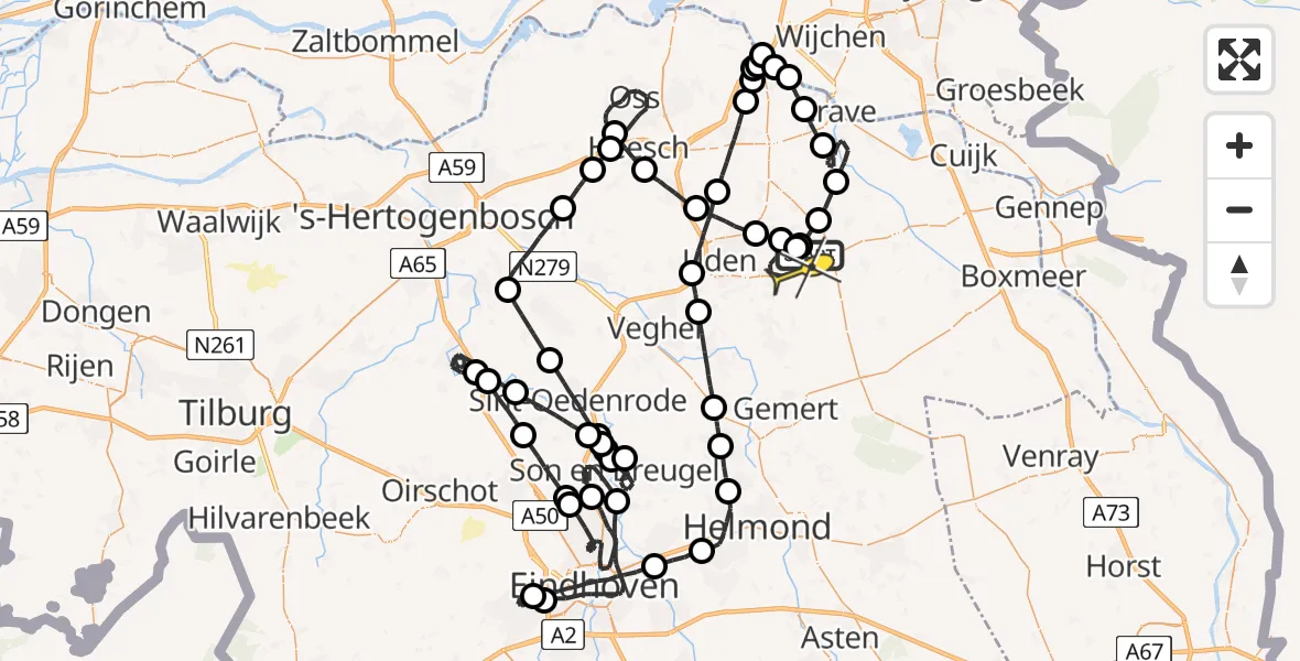 Routekaart van de vlucht: Politieheli naar Vliegbasis Volkel