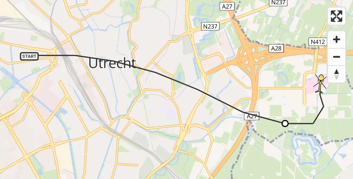 Routekaart van de vlucht: Lifeliner 1 naar Universitair Medisch Centrum Utrecht