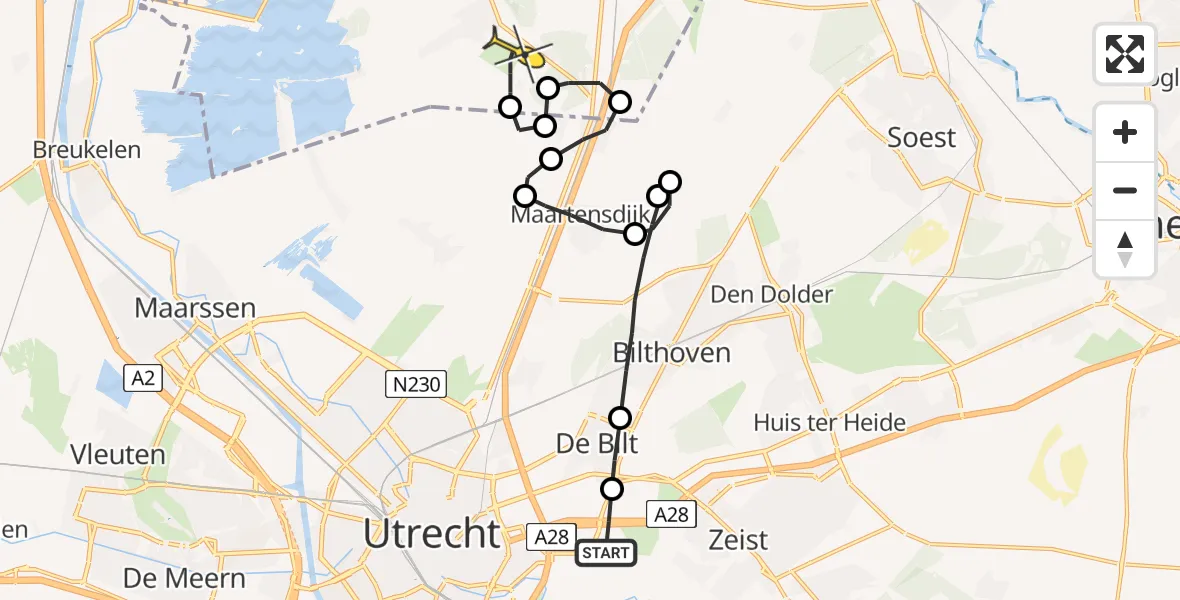 Routekaart van de vlucht: Lifeliner 1 naar Vliegveld Hilversum