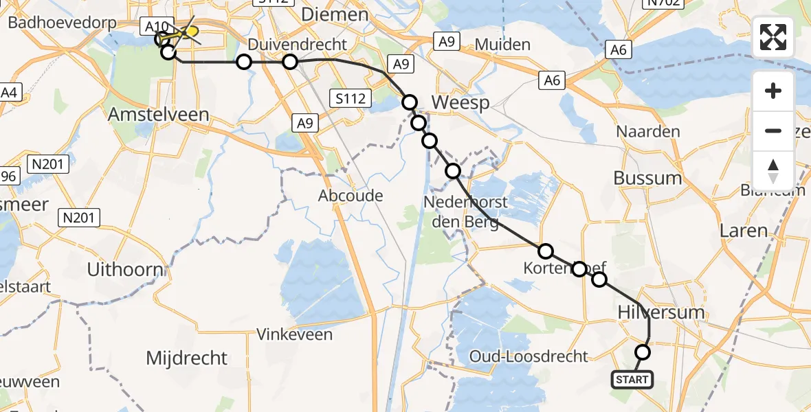 Routekaart van de vlucht: Lifeliner 1 naar VU Medisch Centrum Amsterdam