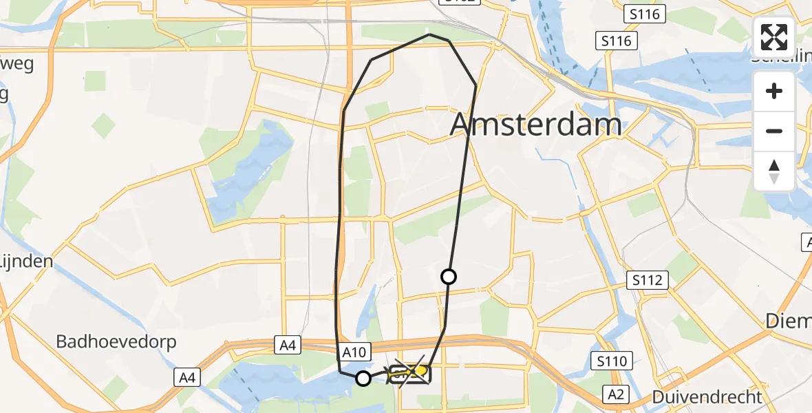 Routekaart van de vlucht: Lifeliner 1 naar VU Medisch Centrum Amsterdam
