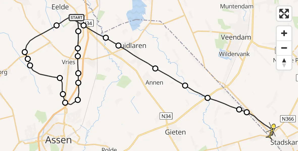 Routekaart van de vlucht: Lifeliner 4 naar Stadskanaal