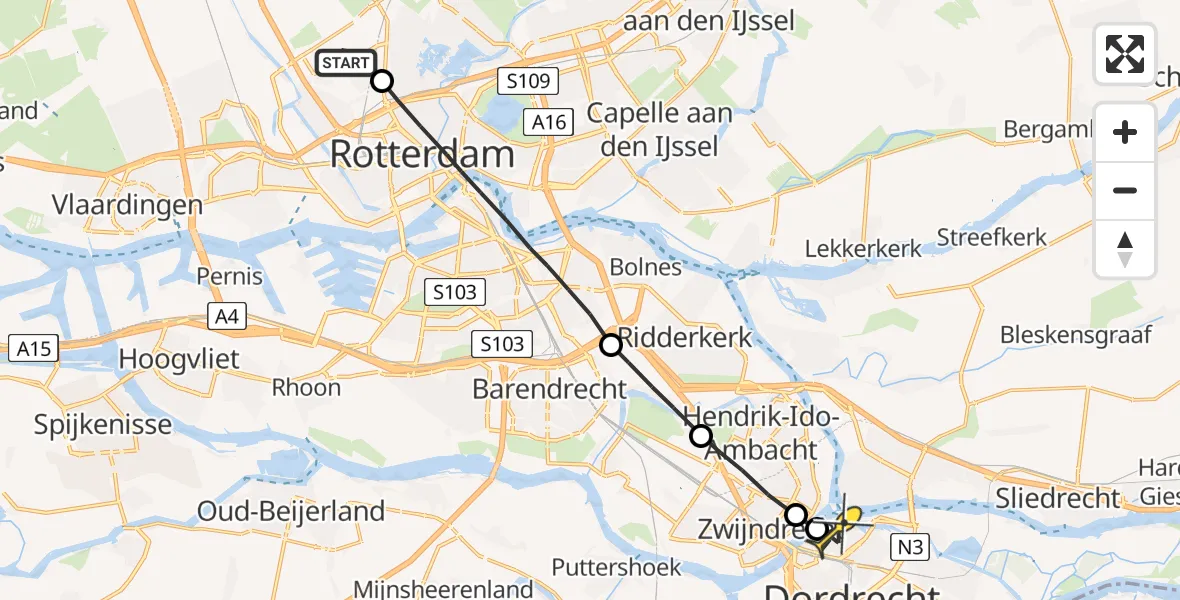 Routekaart van de vlucht: Lifeliner 2 naar Dordrecht