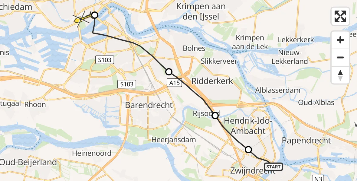 Routekaart van de vlucht: Lifeliner 2 naar Erasmus MC