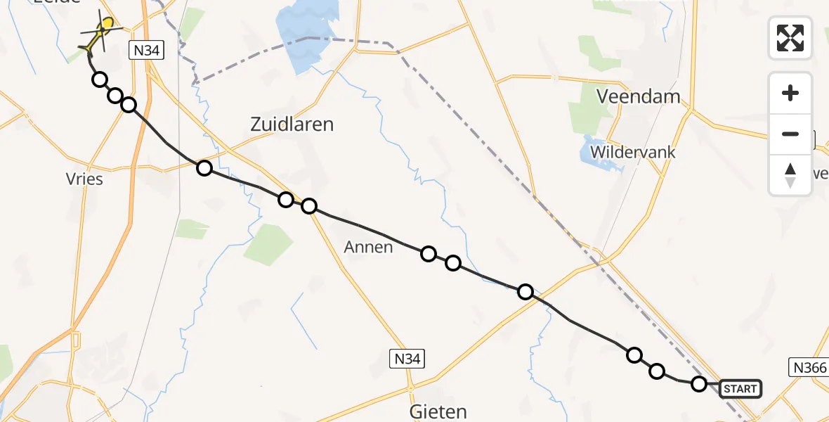 Routekaart van de vlucht: Lifeliner 4 naar Groningen Airport Eelde