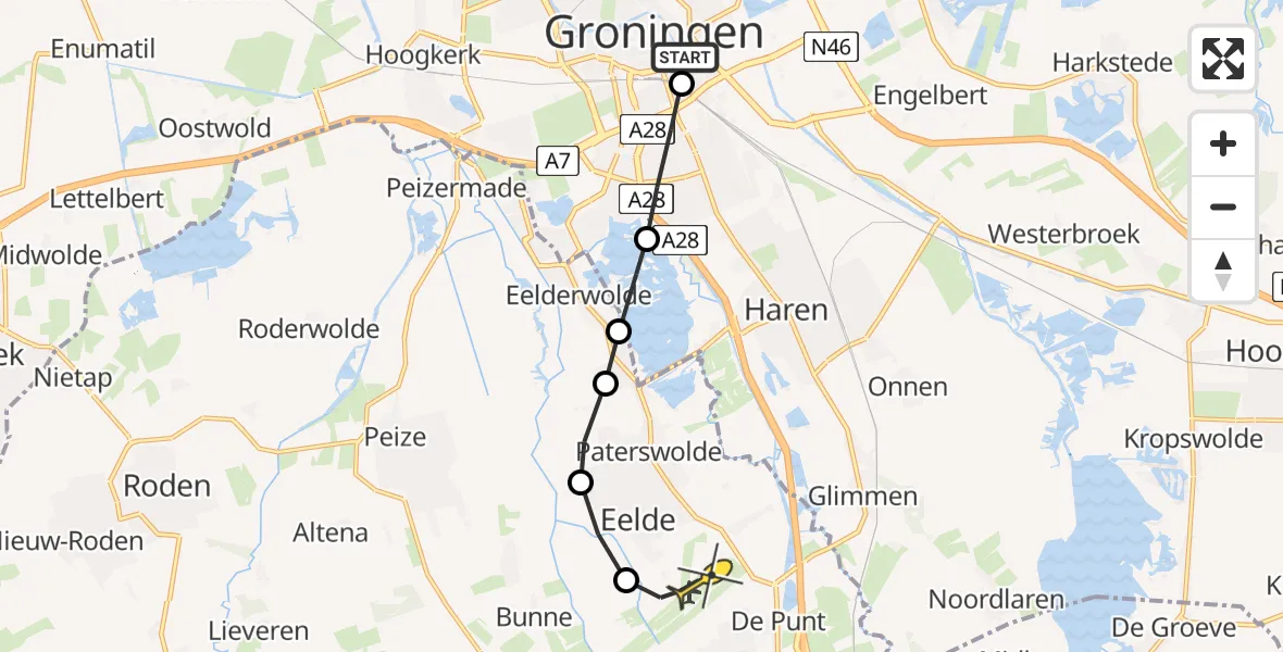 Routekaart van de vlucht: Lifeliner 4 naar Groningen Airport Eelde