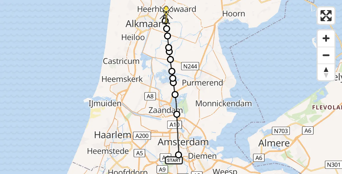 Routekaart van de vlucht: Lifeliner 1 naar Heerhugowaard