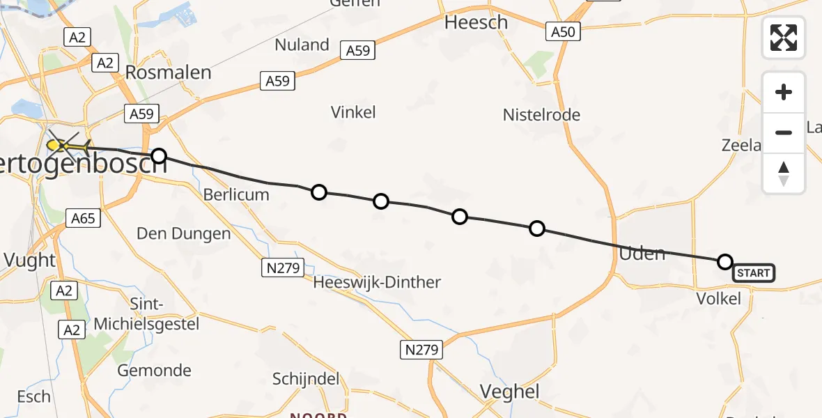 Routekaart van de vlucht: Lifeliner 3 naar 's-Hertogenbosch