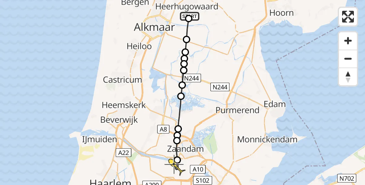 Routekaart van de vlucht: Lifeliner 1 naar Amsterdam Heliport