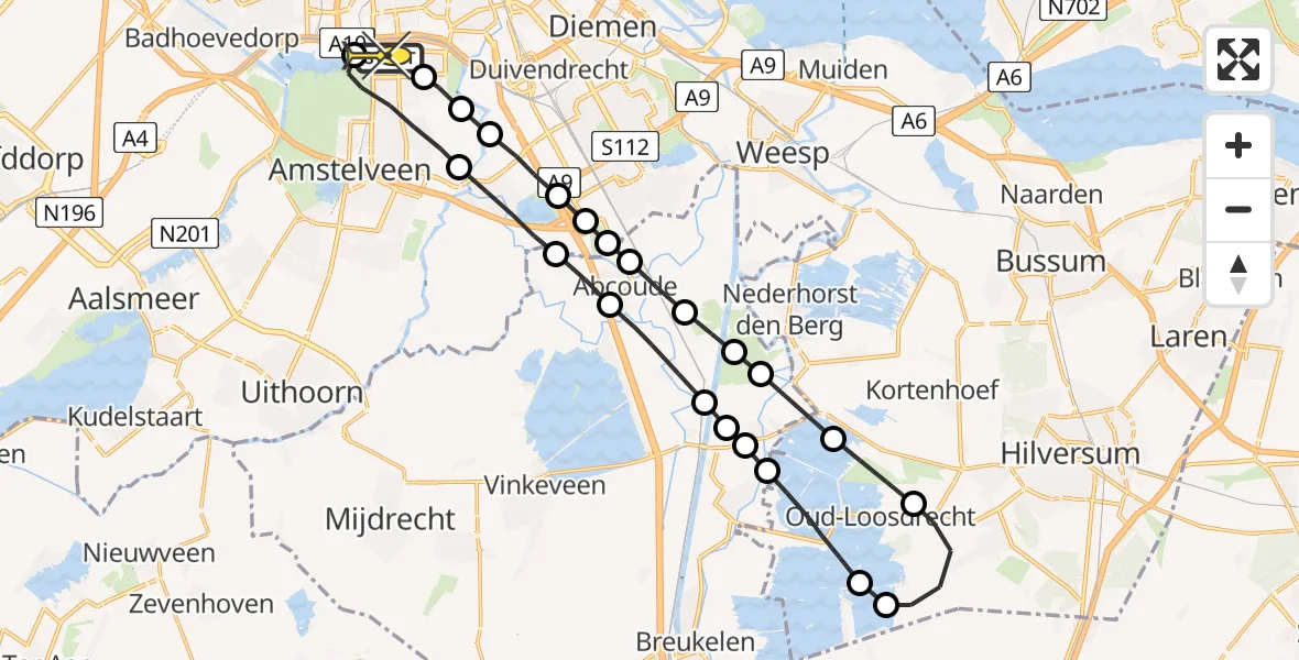 Routekaart van de vlucht: Lifeliner 1 naar VU Medisch Centrum Amsterdam