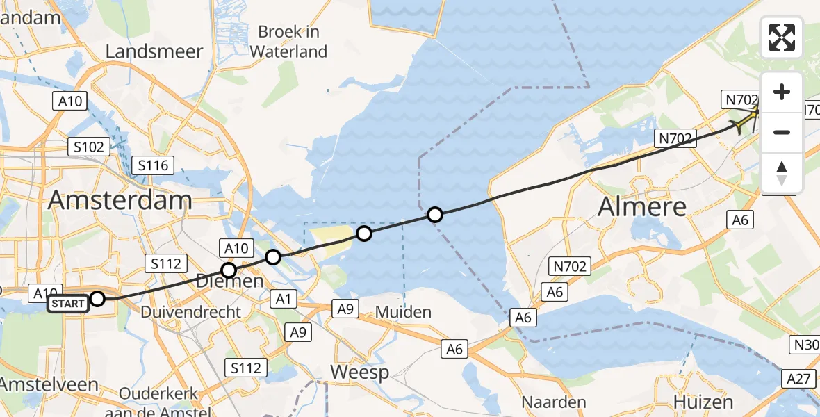 Routekaart van de vlucht: Lifeliner 1 naar Almere