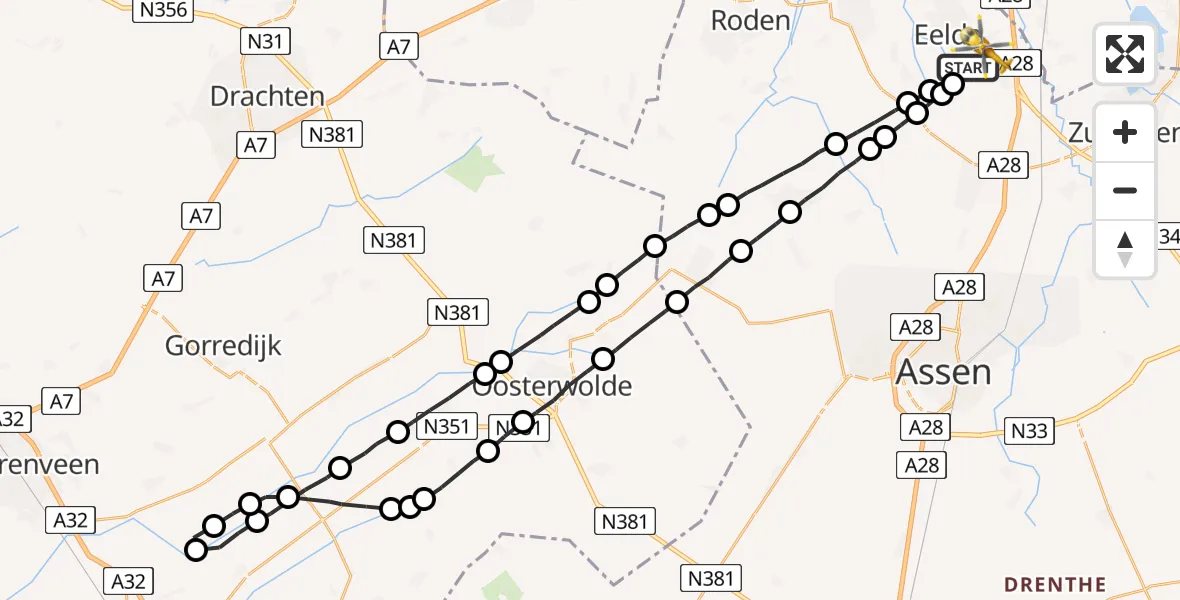 Vluchtroute Traumahelikopter Groningen Airport Eelde - Groningen Airport Eelde, 04 mei 2022, 05:19