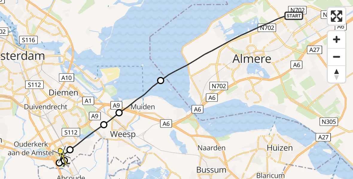 Routekaart van de vlucht: Lifeliner 1 naar Academisch Medisch Centrum (AMC)