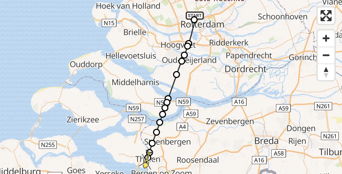Routekaart van de vlucht: Lifeliner 2 naar Tholen