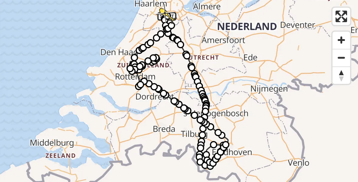 Routekaart van de vlucht: Politieheli naar Schiphol