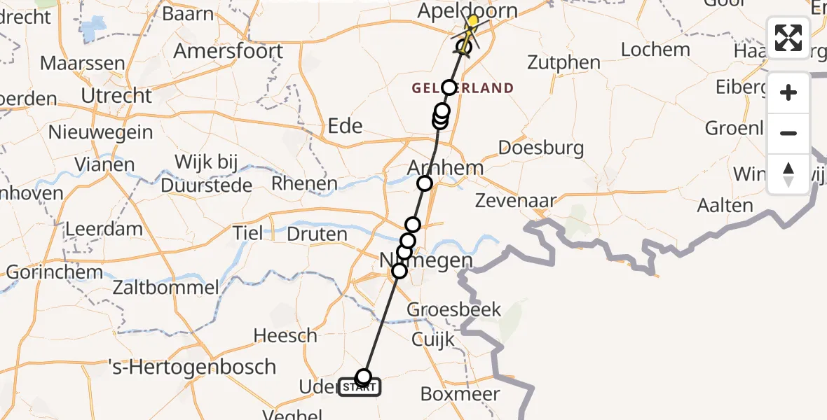 Routekaart van de vlucht: Lifeliner 3 naar Apeldoorn