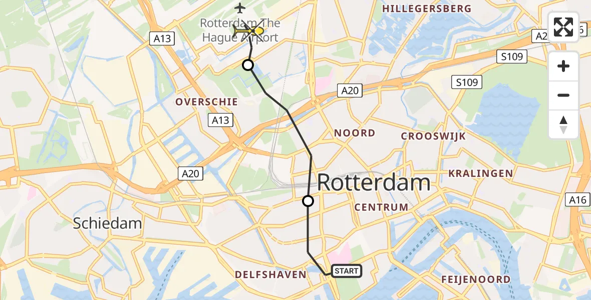 Routekaart van de vlucht: Lifeliner 2 naar Rotterdam The Hague Airport