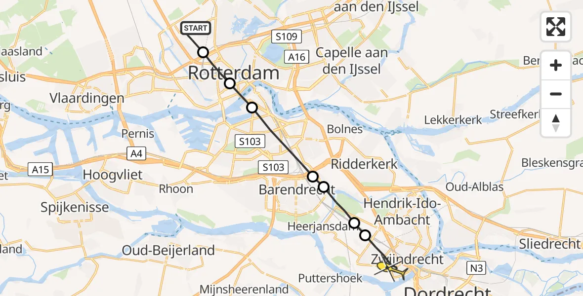 Routekaart van de vlucht: Lifeliner 2 naar Zwijndrecht