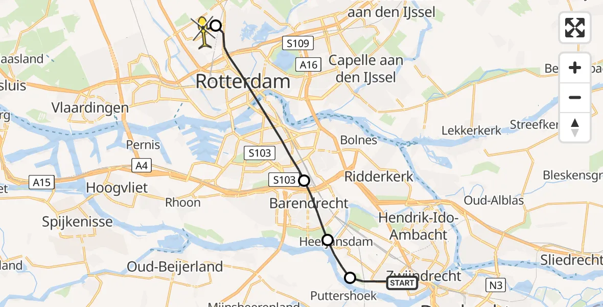 Routekaart van de vlucht: Lifeliner 2 naar Rotterdam The Hague Airport