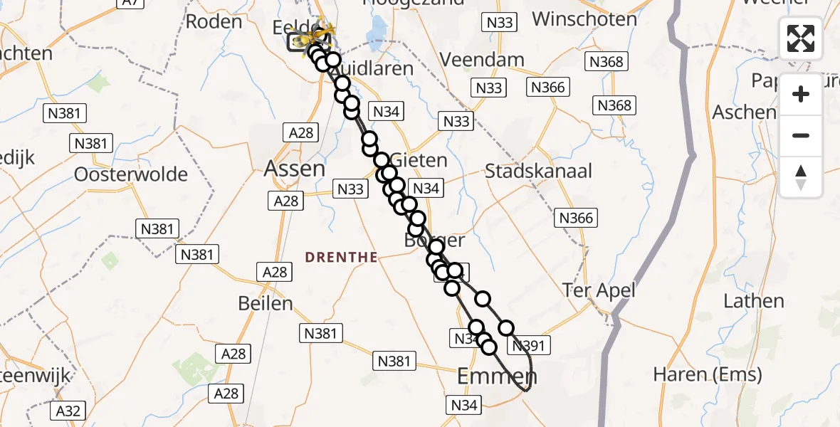 Vluchtroute Traumahelikopter Groningen Airport Eelde - Groningen Airport Eelde, 04 mei 2022, 10:57